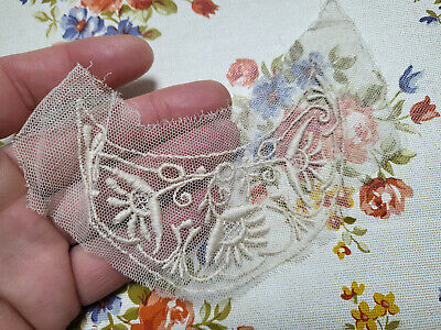 Application ancienne broderie sur tulle création cuture fleur T4-10