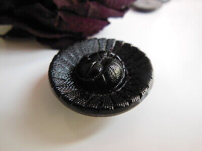 Bouton ancien en verre noir cœur creusé spirale  diamètre 2,6 cm D18G