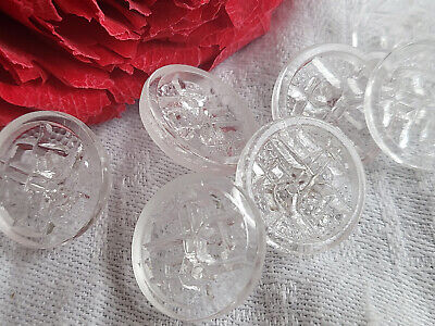 Lot 6 boutons anciens en verre transparent motif creusé 1,8 cm ref 815