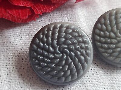 Duo boutons anciens vintage en verre gris effet tissé spirale 1,7 cm  G6F