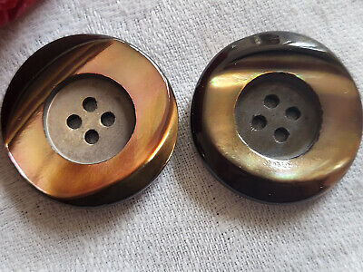 Duo gros et épais boutons anciens en nacre marron vintage  2,6 cm G10M