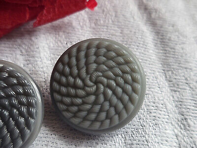 Duo boutons anciens vintage en verre gris effet tissé spirale 1,7 cm  G6F