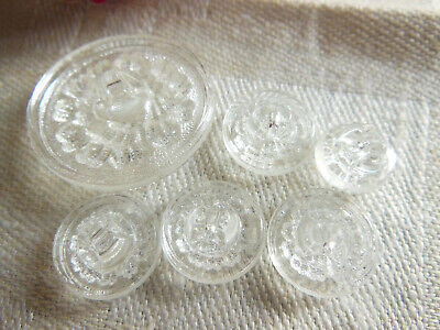 Lot 6 boutons anciens  verre transparent modèle identique 1,1 à 2,6 cm ref 4495