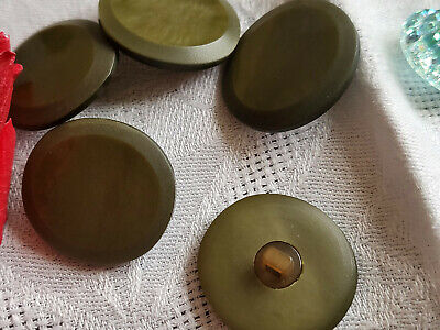 Lot  5 gros boutons vintage à pied vert kaki ovale veste 2,4 sur 2,7 cm ref 4881