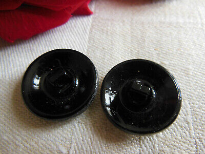 Duo gros boutons anciens en verre gris noir argenté 2,1 cm D9P