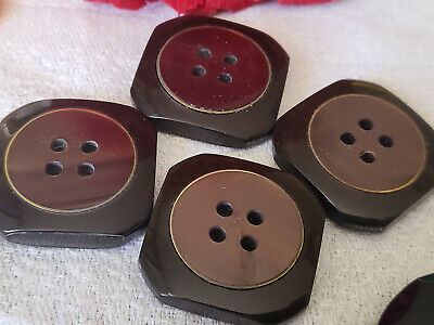 Lot 4 boutons vintage marron cœur nacré diamètre 2,5 cm ref 1376