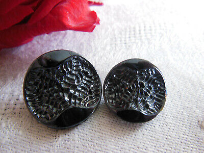 Duo boutons anciens en verre originaux gris hématite 1,8 cm et 2,2 cm G7J