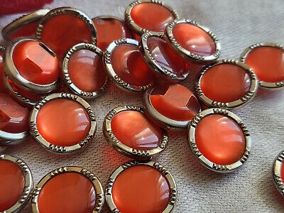 Lot 15 petit boutons vintage orangé rouge monture métal pied  1,3 cm ref 2888