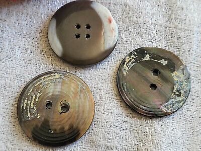 Trio boutons anciens en nacre grise beige vintage 2,5 à 2,7 cm G10D