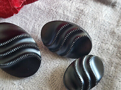 Trio boutons anciens en verre gris anthracite modéle identique ovale D16D 