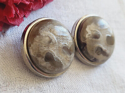 Duo boutons vintage bombé marron argenté pied diamètre  2,6 cm ref 378