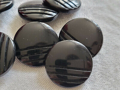 Lot 8 boutons vintage noir strié à pied diamètre 2,1 cm ref 5367