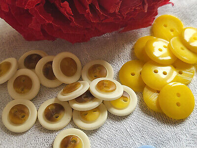 Lot 25 boutons vintage 2 séries petits panaché ton jaune 1,3 et 1,4 cm ref 5339