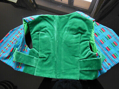 Petit gilet  poupée enfant vert bleu velours vintage superbe B1