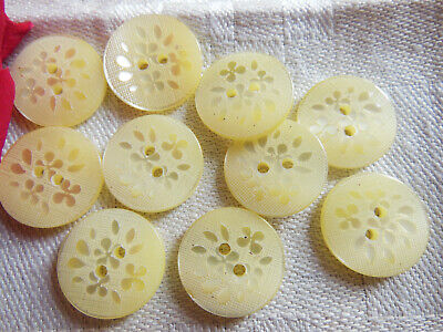 Lot 10 boutons vintage motif fleur jaune  reflet nacré diamètre 1,7 cm ref 4514