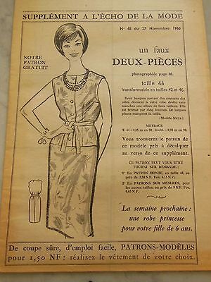 Patron ancien écho de la mode 1960 un faux deux pièces robe taille 42 44 46 