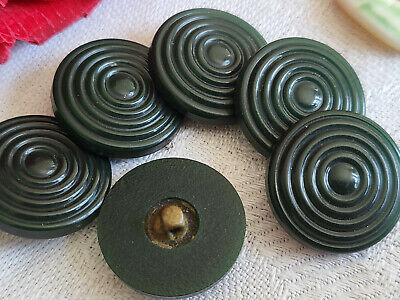 Lot 6 boutons anciens vert foncé spirale pied laiton travaillé 1,7 cm ref 5577