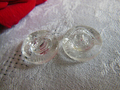 Duo boutons anciens en verre transparent effet écaille ondulé 1,7 cm D12H