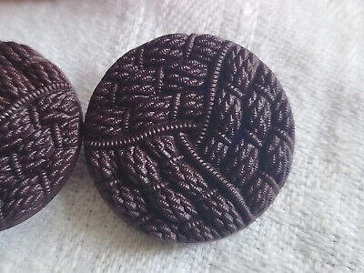 Duo boutons anciens en verre marron chocolat tressé diamètre: 2,2 cm G12B