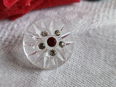 Bouton ancien en verre avec strass rouge blanc  1,7 cm D17D