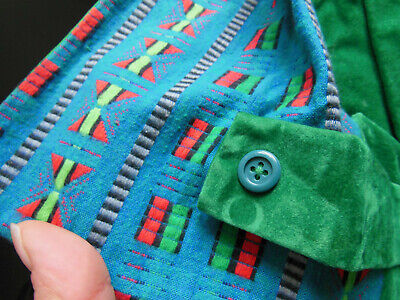 Petit gilet  poupée enfant vert bleu velours vintage superbe B1