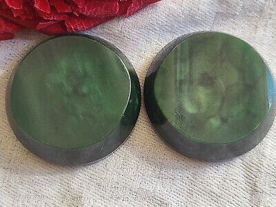 Duo gros boutons anciens épais vert marbré diamètre 3,5 cm ref 2127