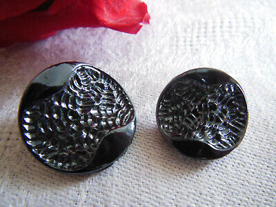 Duo boutons anciens en verre originaux gris hématite 1,8 cm et 2,2 cm G7J