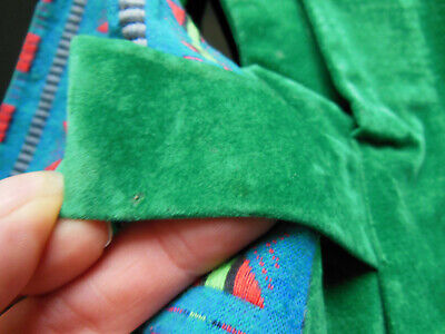 Petit gilet  poupée enfant vert bleu velours vintage superbe B1