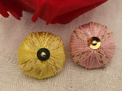 Duo boutons vintage pied passementerie rose jaune  1,7 cm collection G17B