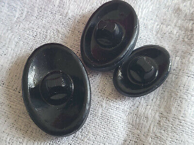 Trio boutons anciens en verre gris anthracite modéle identique ovale D16D 