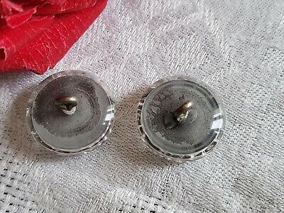 Duo boutons anciens transparent noir pied métal 1,7 cm G18D