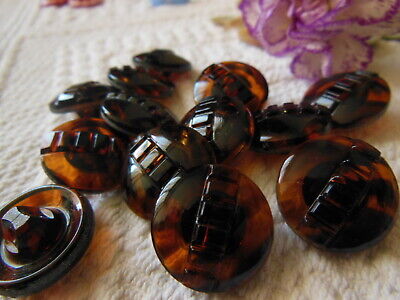 Lot 6 boutons anciens en verre marron effet ecaille diamètre: 1,7 cm ref 1122