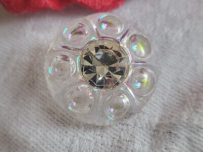 Bouton ancien en verre irisé strass blanc grand diamètre: 2,2 cm ref 822