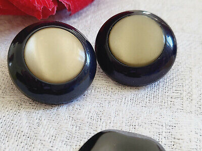 Duo boutons vintage bleu cœur nacré pied bombé 2,1 cm D15F