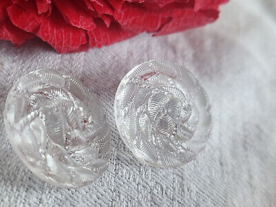 Duo boutons anciens en verre  transparent effet tissé torsade 1,7 cm  D6K