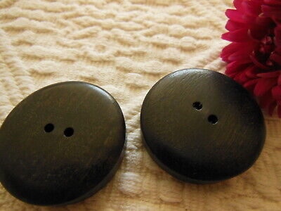 Duo gros boutons vintage en bois foncé marron  manteau 3,5 cm ref 1374