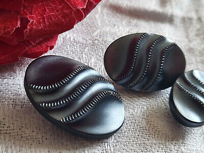 Trio boutons anciens en verre gris anthracite modéle identique ovale D16D 