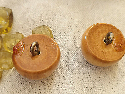 Duo boutons anciens en bois demi boule état neuf 2 cm à pied ref 183