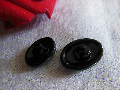 Duo boutons anciens en verre ovale gris hématite original G7H