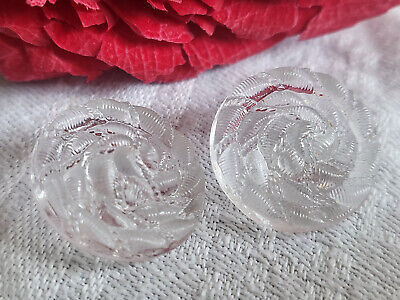 Duo boutons anciens en verre  transparent effet tissé torsade 1,7 cm  D6K