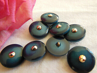 Lot 8 petits boutons vintage bleu argenté pied 1,4 cm ref 1395