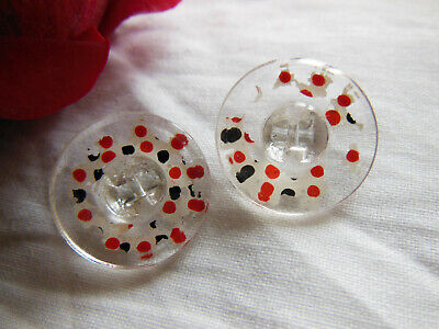 Duo boutons anciens en verre peint  diamètre 1,8 cm  G14A