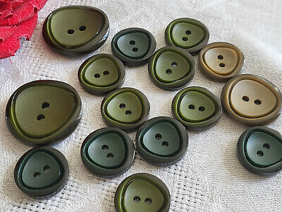 Lot 14 boutons vintage tons vert mm modèle diamètre  1,7 à 2,5 cm ref 5266