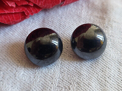 Duo boutons anciens en verre pied métal noir hématite 1,2 cm G19A