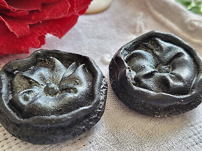 Collection duo boutons vintage résine gros noir bleuté   3,3 cm ref 5361