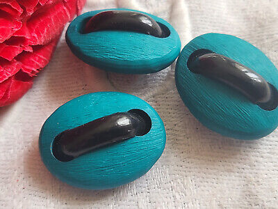 Trio boutons vintage  grain de café bleu noir 1,7 sur 2,1 cm pied ref 5275