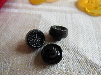 Trio mini boutons ancien en verre noir argenté diamètre 1,1 cm G17C