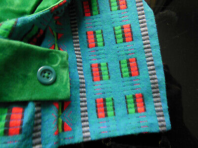 Petit gilet  poupée enfant vert bleu velours vintage superbe B1