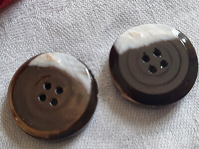 Duo gros et épais boutons anciens en nacre marron vintage  2,6 cm G10M