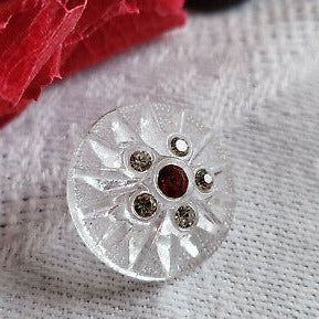 Bouton ancien en verre avec strass rouge blanc  1,7 cm D17D